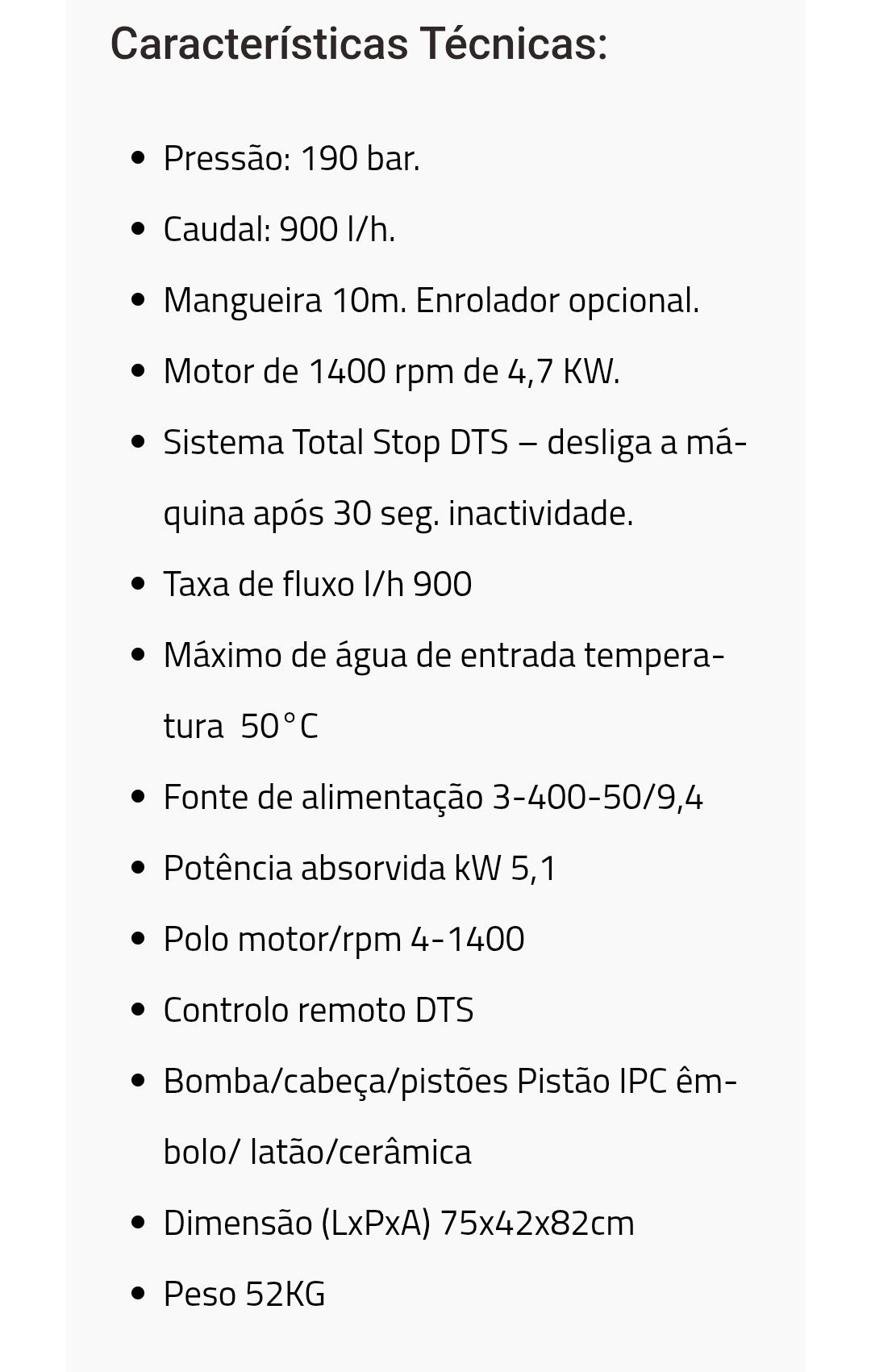 Máquina de lavar á pressão 190 bar Trifasica