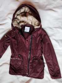 Kurtka zimowa parka burgundowa bordowa Bershka M