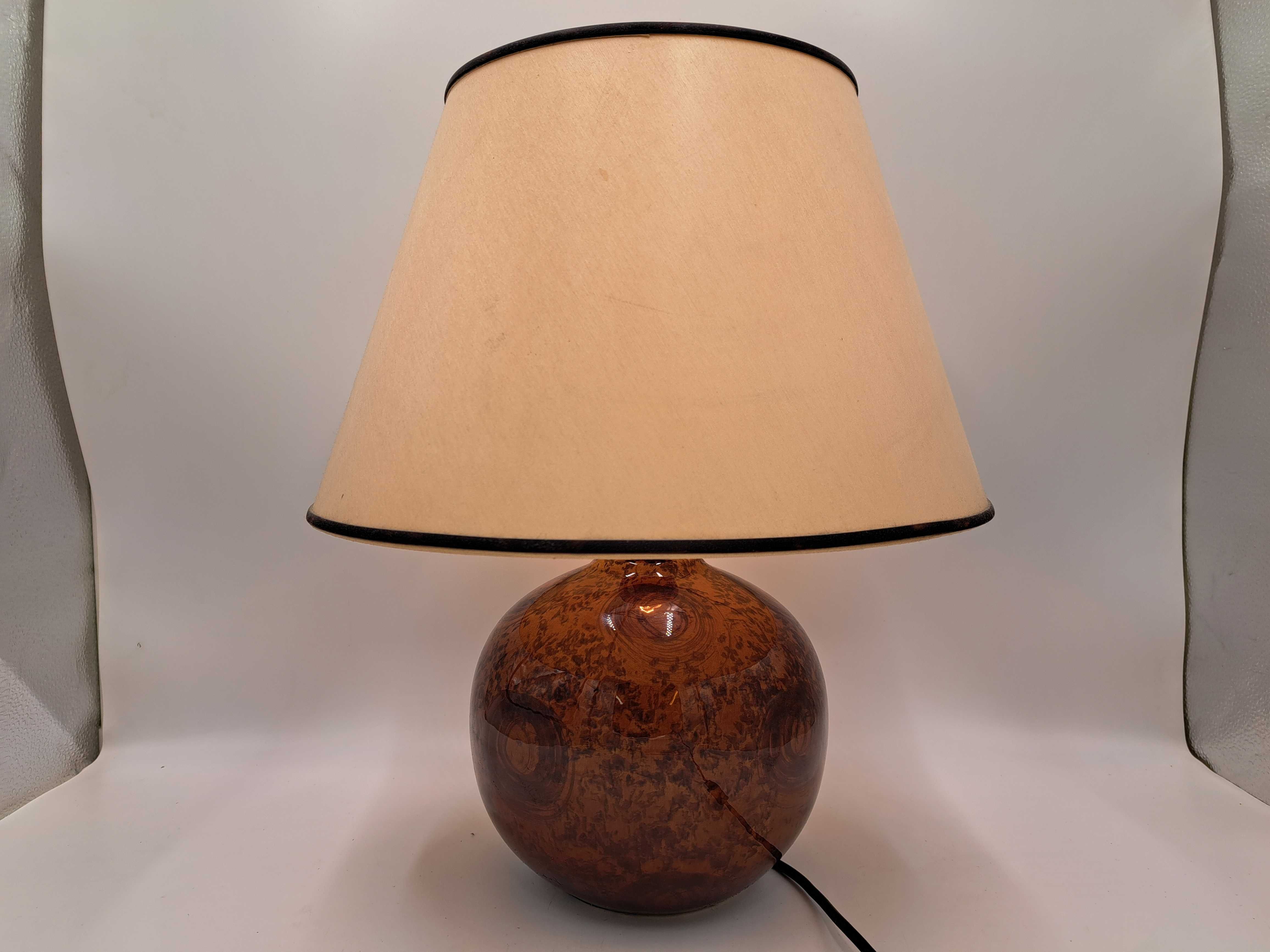 Lampa stołowa ceramiczna brązowa kula marmurek abażur Schutte Leuchte