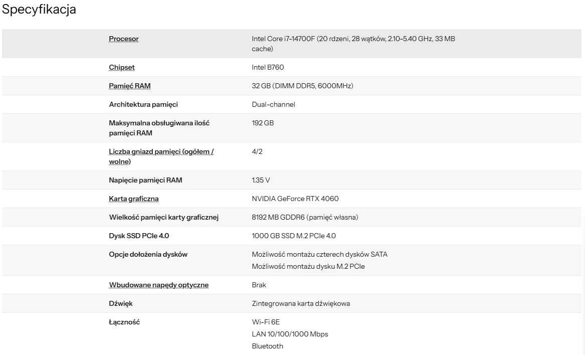Komputer gamingowy GAM4R od X-com / i7-14700F/32GB/1TB/RTX4060/W11x