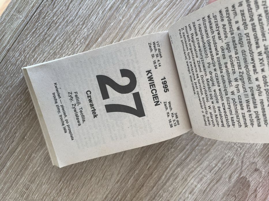 Kartki z kalendarza rok 1995 PRL, Prezent, pamiątka okolicznościowa
