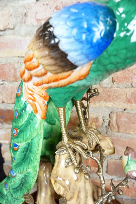 DOSTOJNY paw duża figura porcelanowa okuta brązem wys65cm