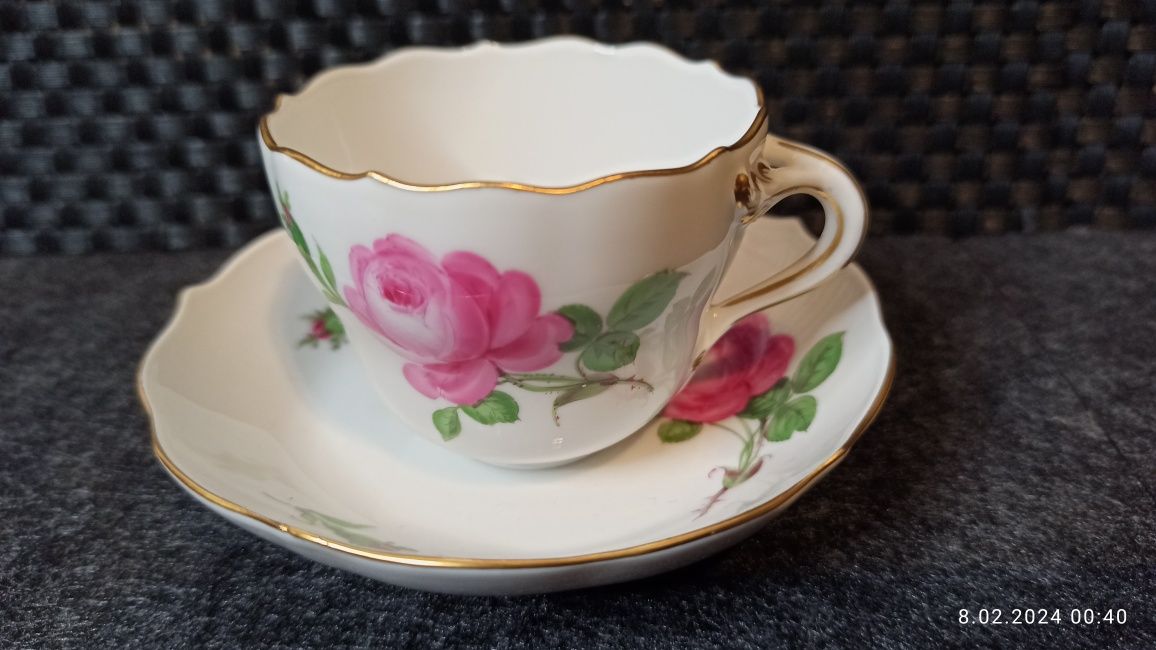 Porcelana MEISSEN DUO Mokka Miśnia Dekor Róża Miśnia  Kolekcjonerska