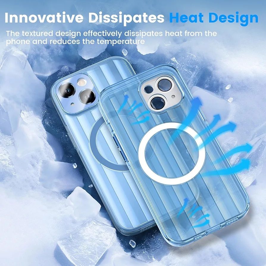 Etui HWeggo iPhone 15 MagSafe, chłodzące fale, ochrona aparatu, błękit