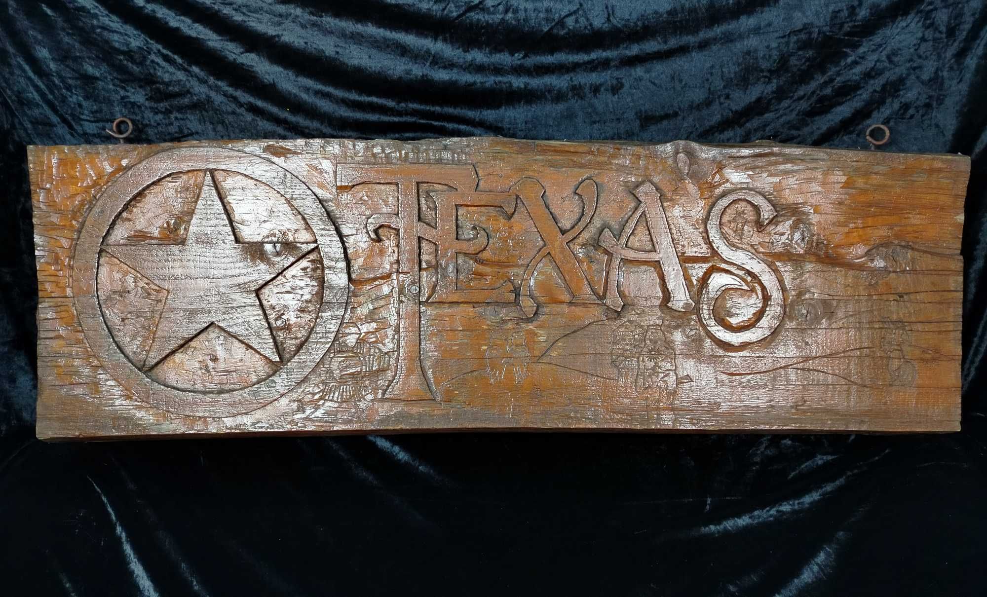 Texas piekny duży drewniany rzezbiony szyld na ranczo brama