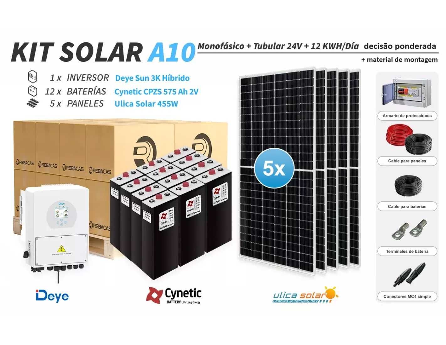 Kit Solar Isolado 10 6300|12600 Wh dia Deye
