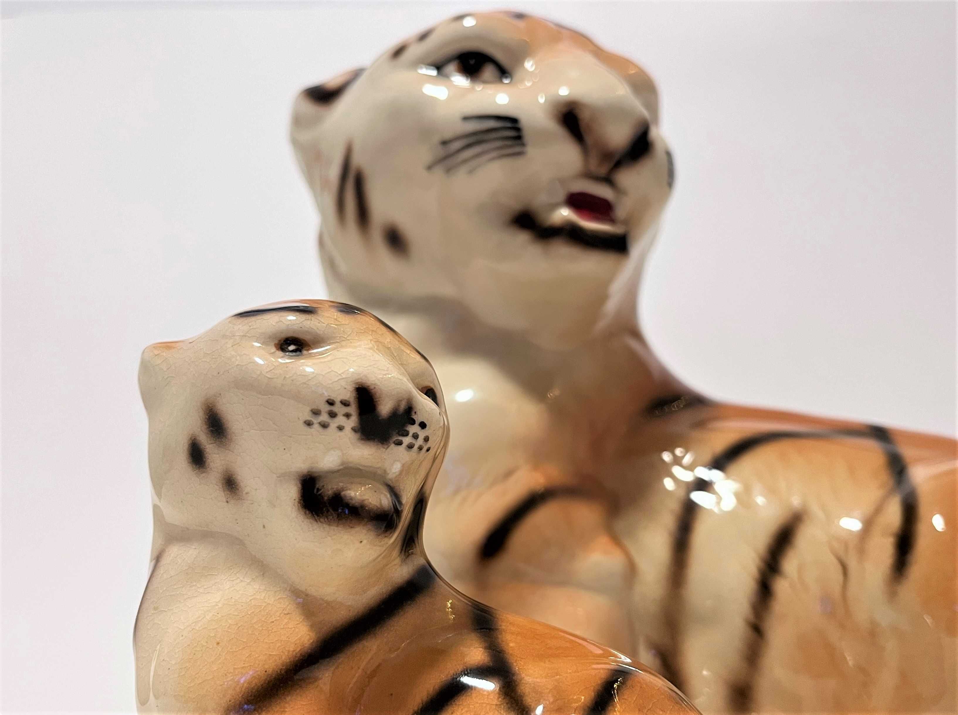 2x figurka ceramiczna Tygrys- design Włochy? Mid century design