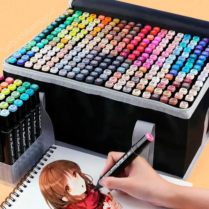 Набір скетч маркерів фломастерів 204 шт спиртові двосторонні з сумкою