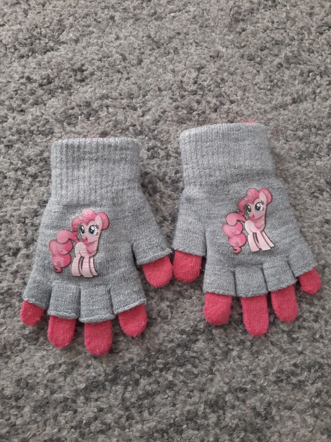My Little Pony Pinkie Pie rękawiczki podwójne ciepłe na zimę szary róż