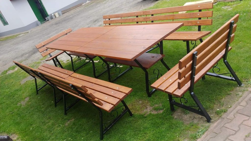 Zestaw ogrodowy stół i dwie ławki, meble Ogrodowe Stoły Ławki