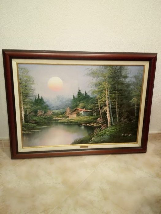 Quadro a óleo sobre tela assinado H. Wilson - sunset