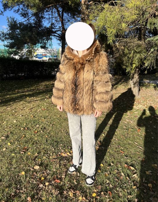 Futro naturalne z jenota 2w1 z kapturem