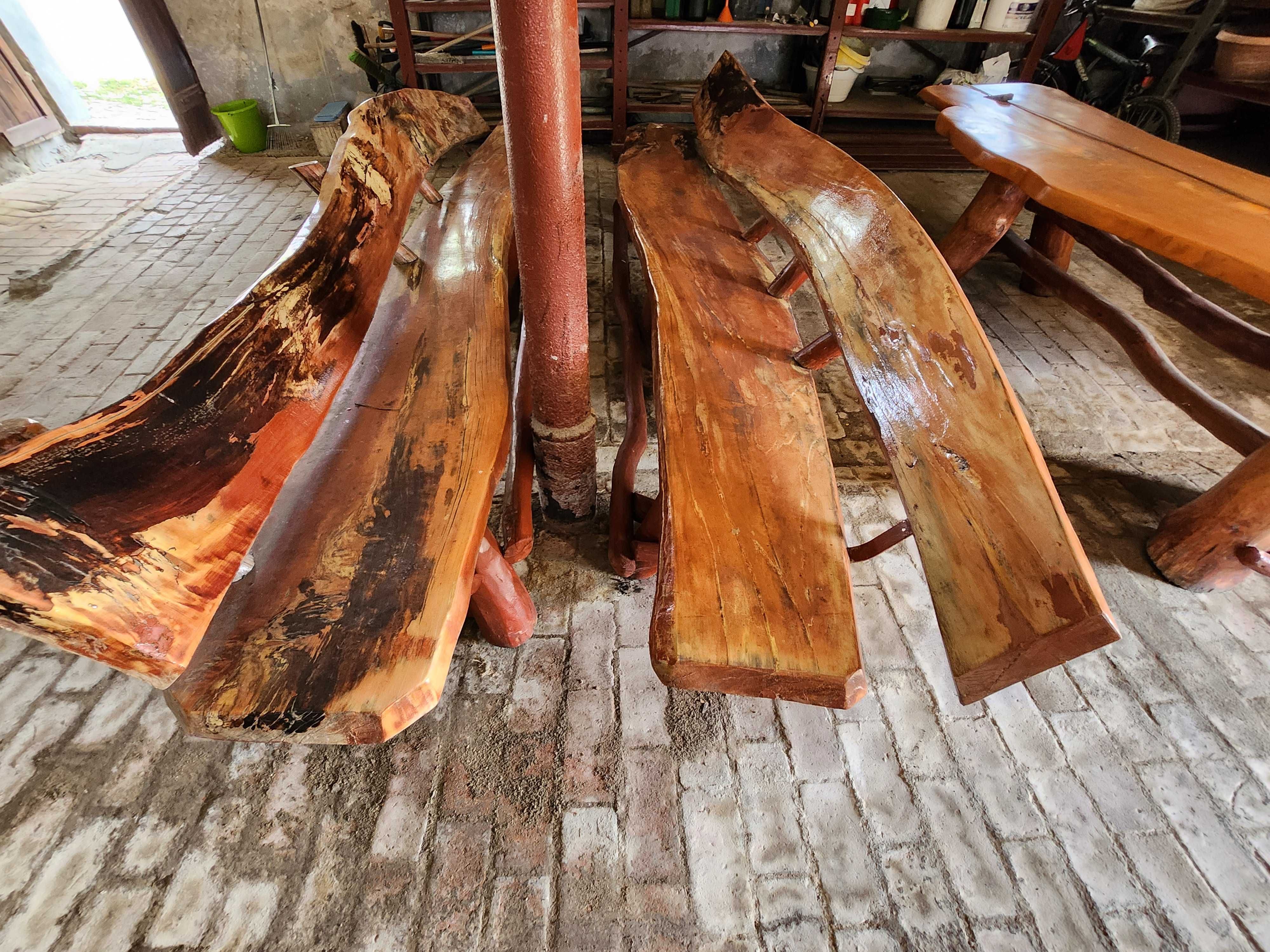 meble ogrodowe drewniane stół i 2 ławy o dł. 3,5 mb, razem 7 mb ław