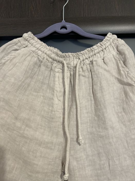 Spodnie lniane Gioya kolor beż rozmiar uniwersalny