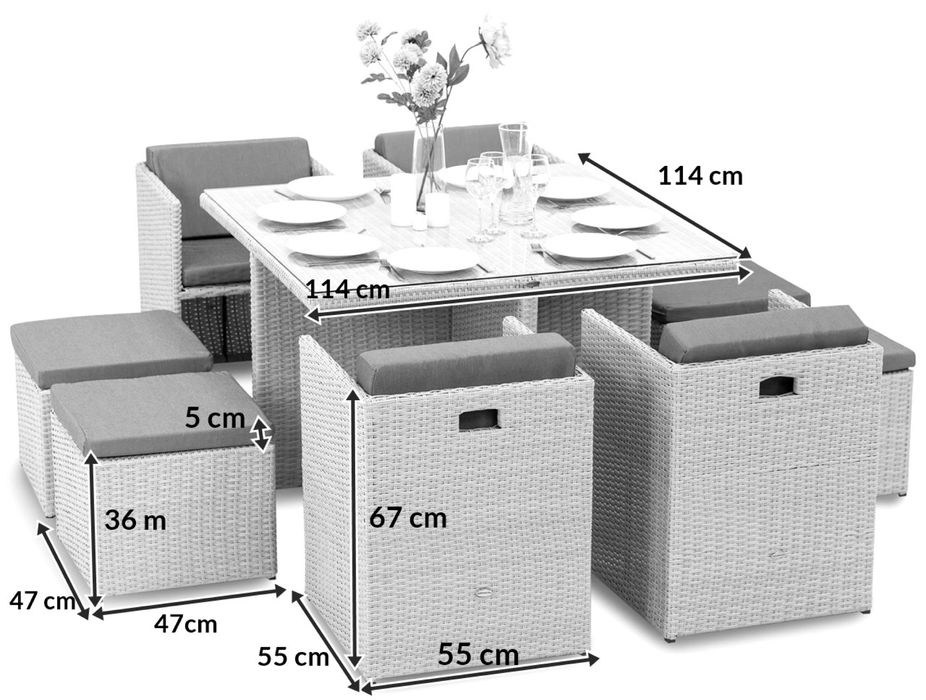 zestaw ogrodowy technoratan (stół  + fotele + pufy)