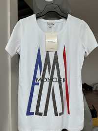 Koszulka MON CLER bluzka M biała cyrkonie logowania bawełniana