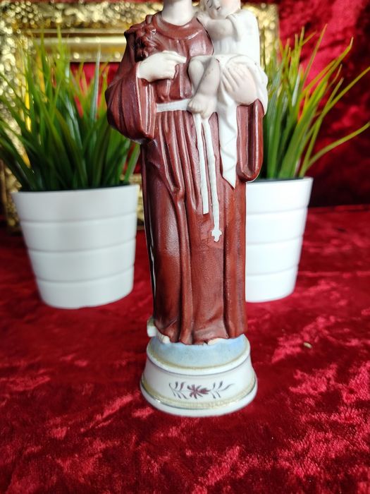 Święty Antoni stara porcelanowa figurka Biskwit