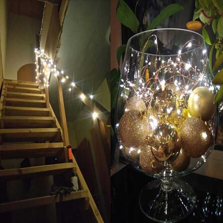 LAMPKI świąteczne DRUCIKI microLED 100LED baterie GIRLANDA 10M ciepłe
