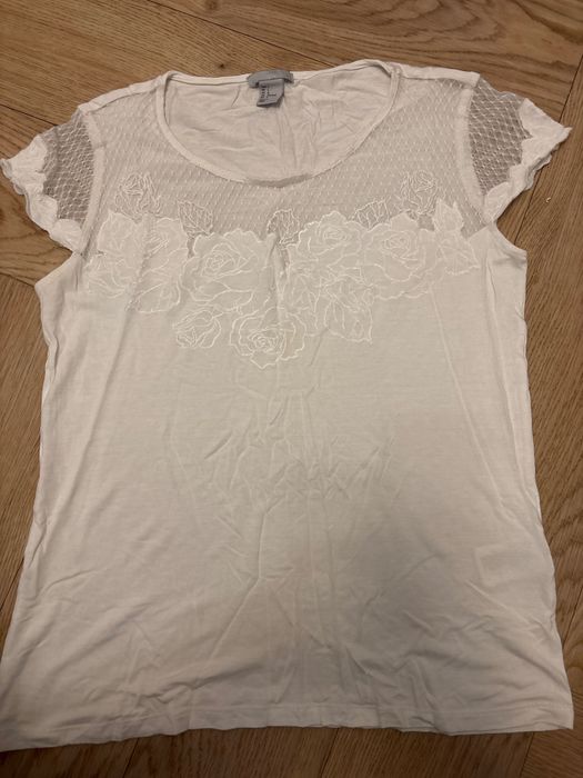 Koszulka biała róże koronka M krótki rękaw