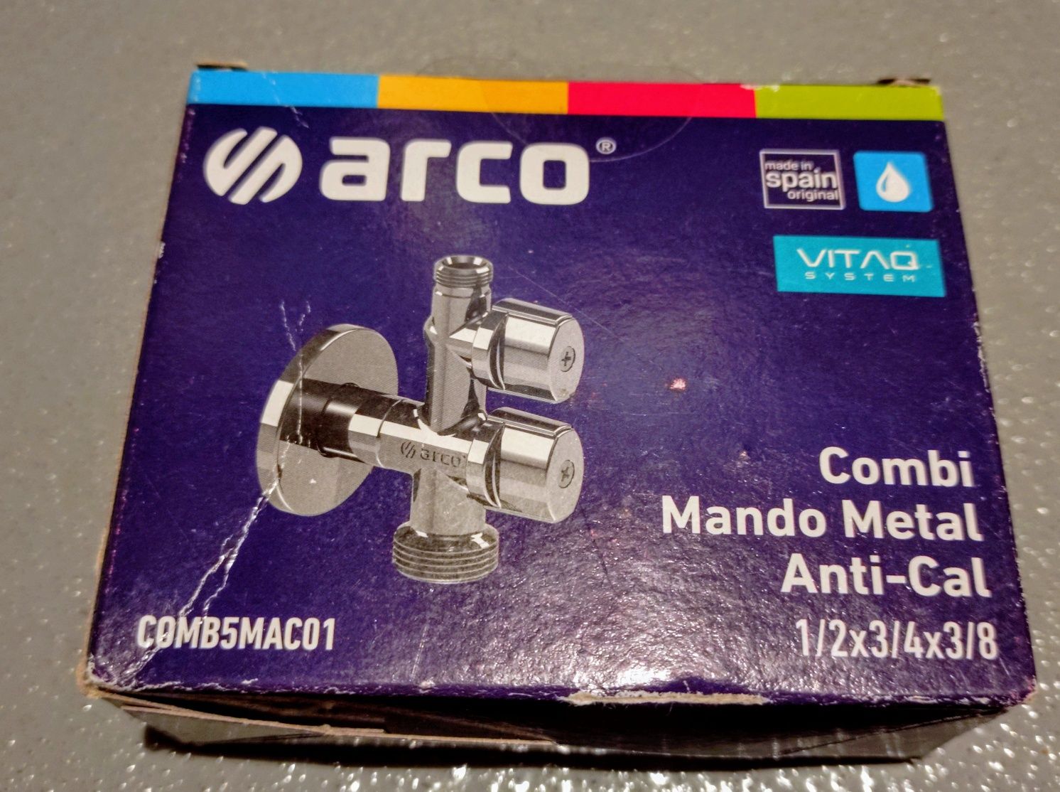 Zawór kątowy Arco pralka-bateria antykamienny 1/2 x 3/4 x 3/8 NOWY!!!
