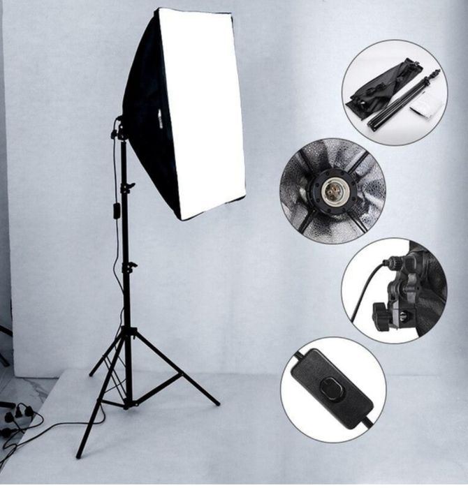 Софтбокс на 1 лампу з патроном Е27 50*70см зі стійкою штативом 2,0м