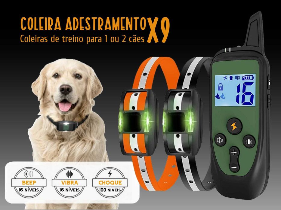 Coleira adestramento à distância para 2 cães alcance de 1000 metros