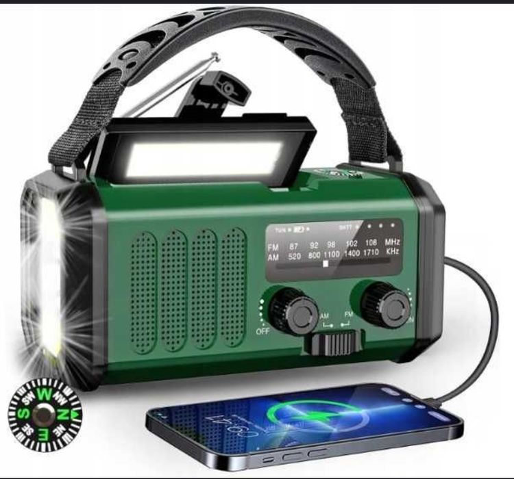 RADIO awaryjne 10000mAh SOLARNE AM FM SOS Z ładowarką USB kompas