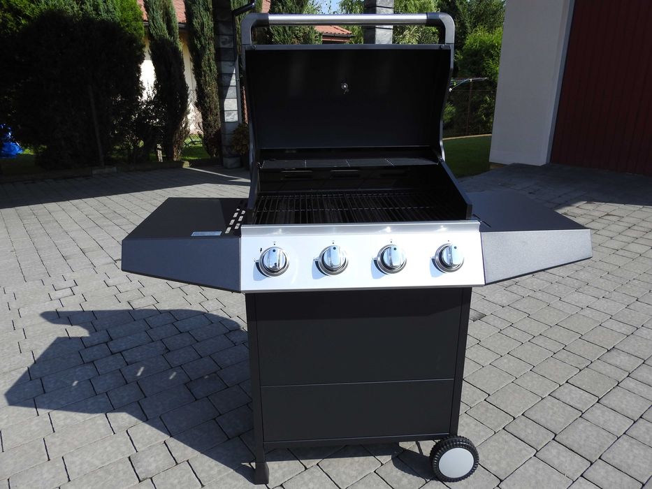 Grill gazowy ogrodowy 4 palnikowy nowy, dwa ruszta, pokrywa, termometr