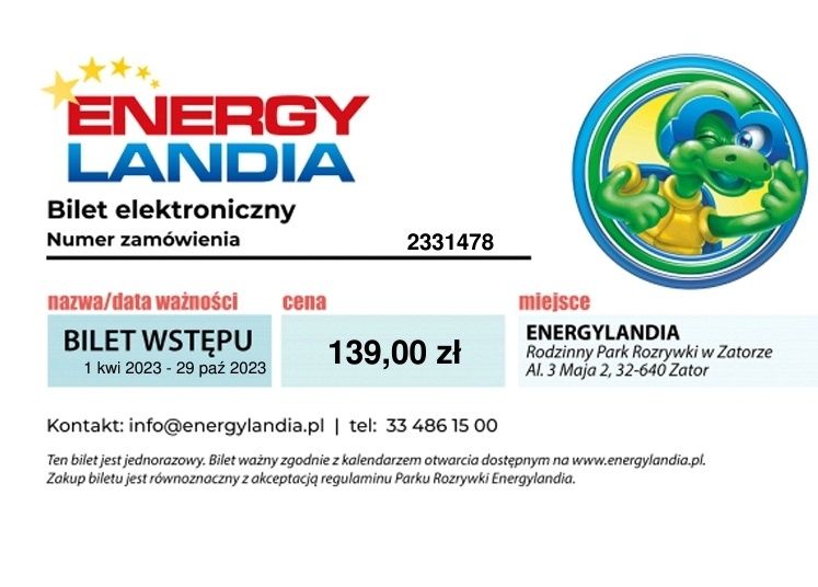 Bilet do Energylandii dla dziecka 140 cm lub seniora