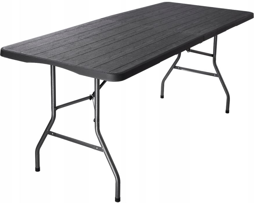 Duży Stół Składany Cateringowy Turystyczny 180x75cm Przenośny Czarny