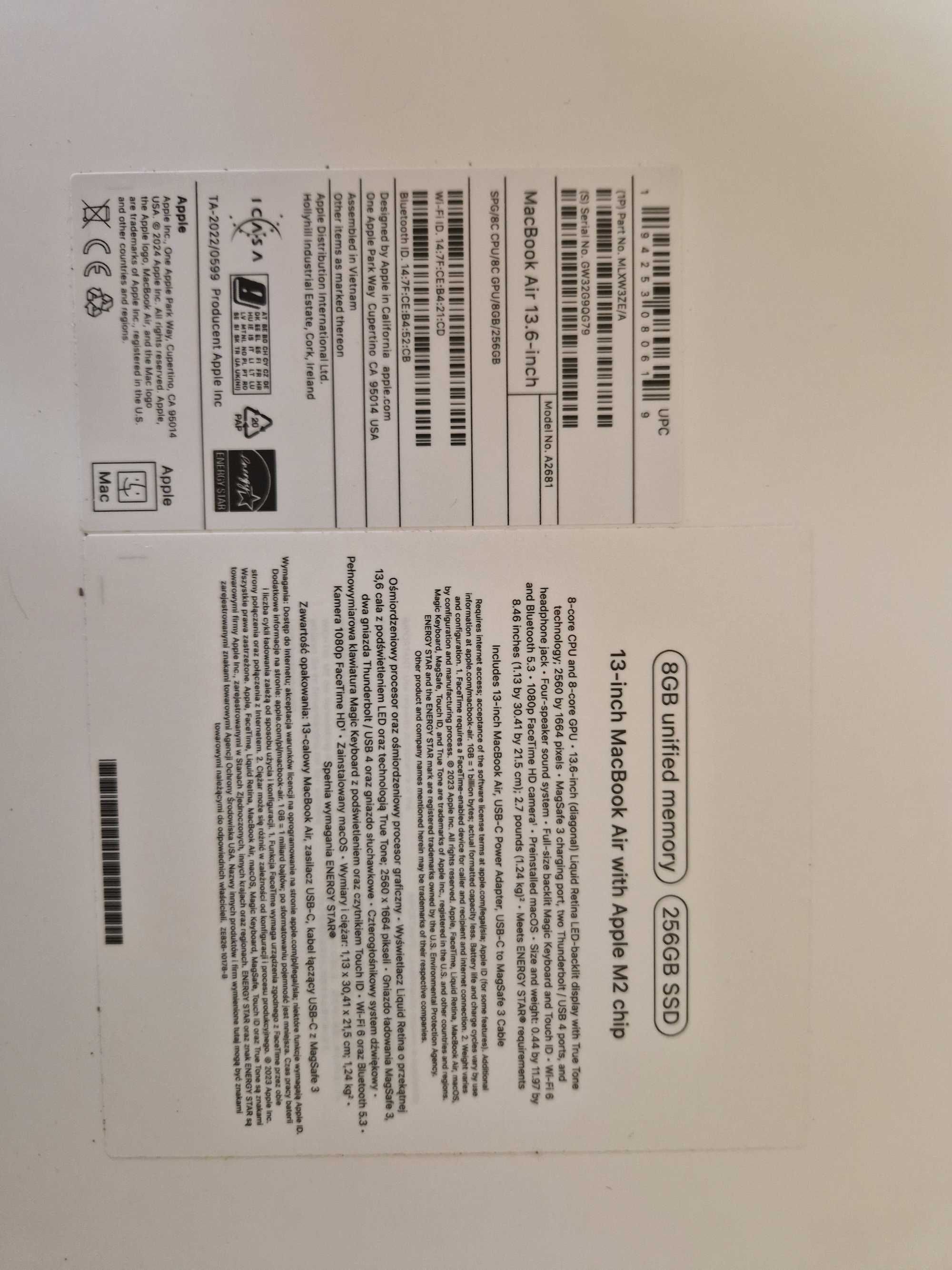 Laptop APPLE MacBook Air 13 M2/8GB/256GB SSD/8C GPU/macOS