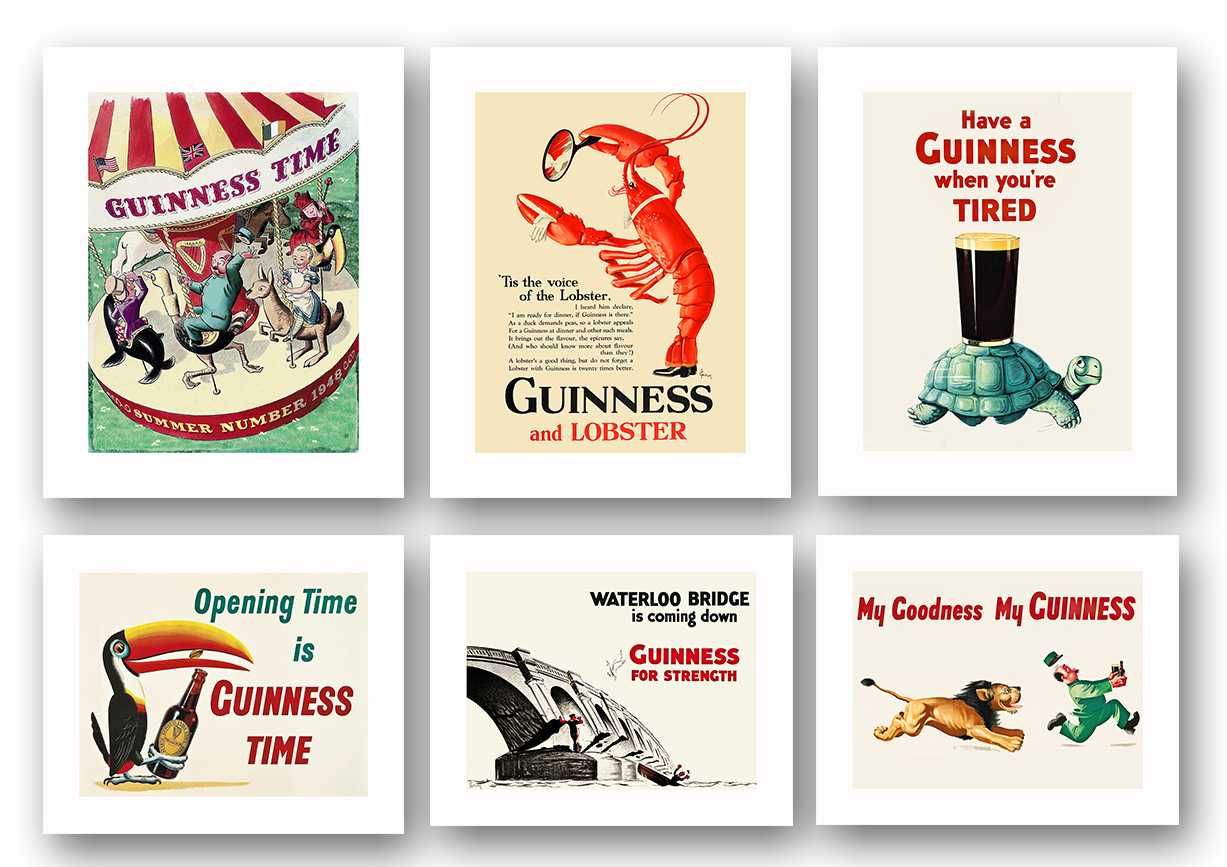 komplet 6 plakatów Guinness