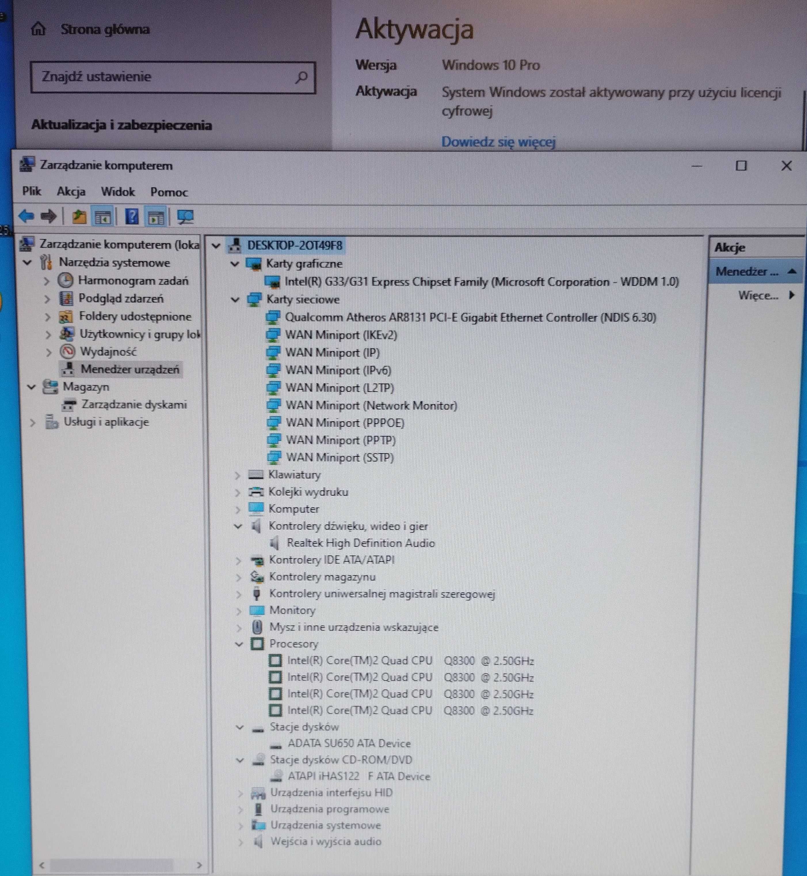 Komputer Actina Sierra, Q8300, SSD 240GB, legalny W10 Pro