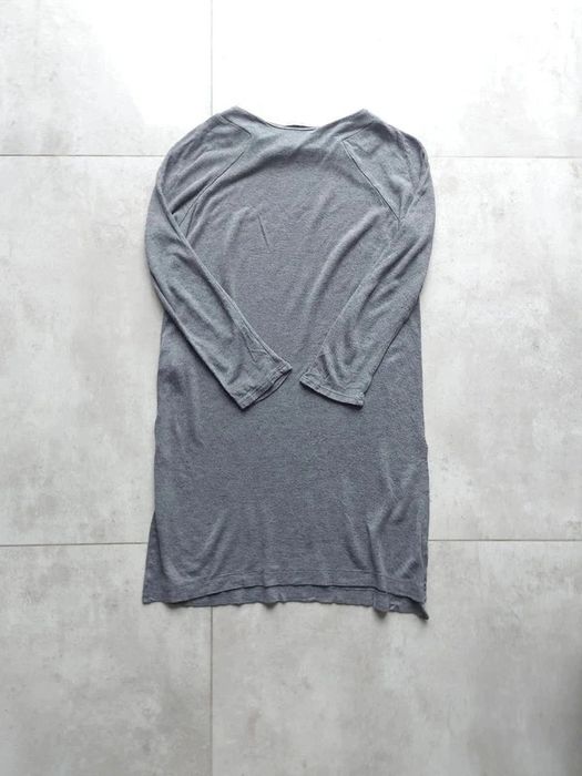 Dłuższy sweterek sweter z rozcięciami damski szary wełniany Zara S 36