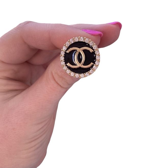 Kolczyki Cc cyrkonie czarna emalia żółte złoto