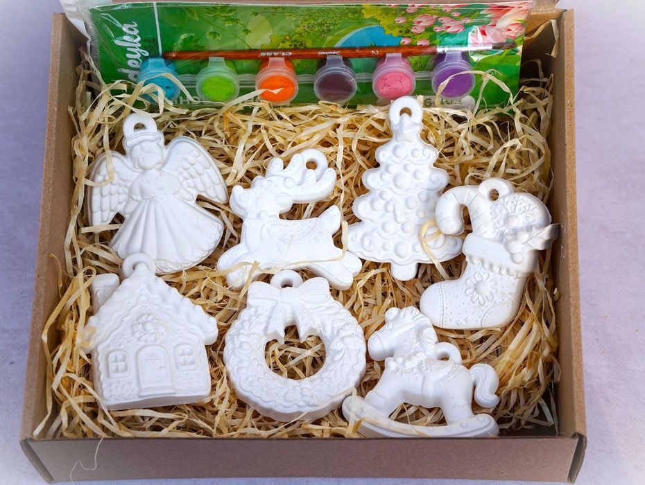 Набір для творчості "Ялинкові прикраси" 7шт гіпсових іграшок.