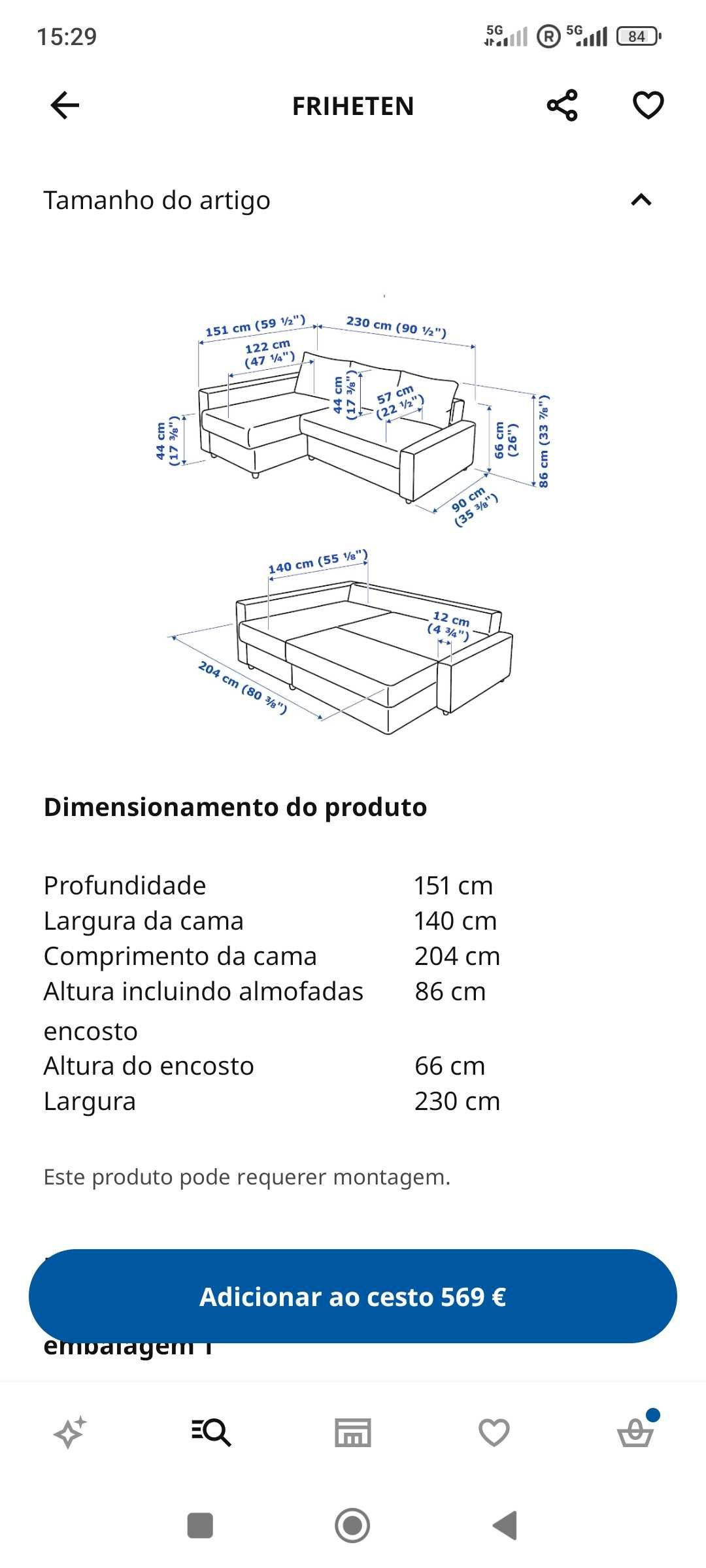 sofá-cama de canto c/arrumação Ikea