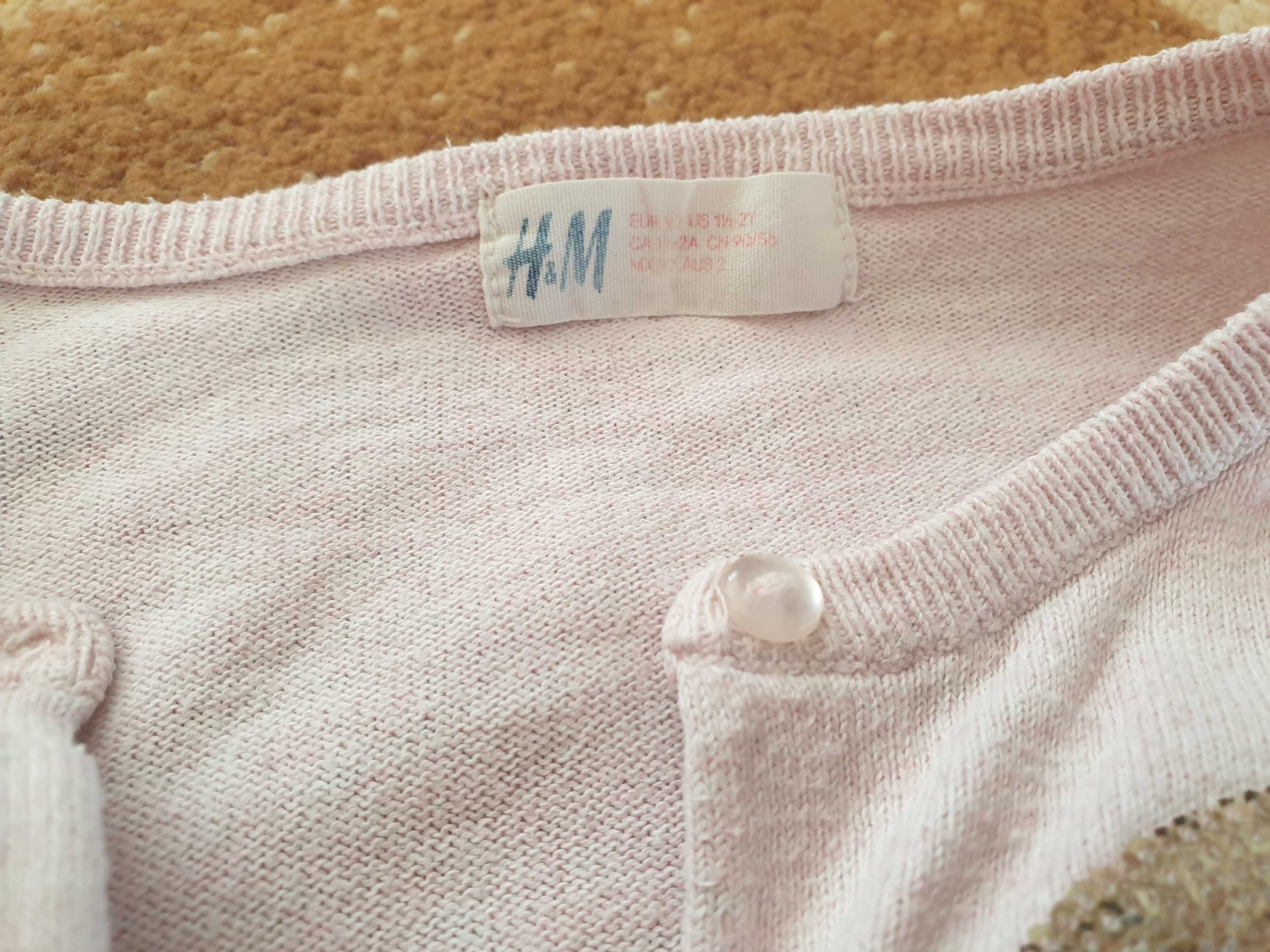 Różowy sweterek z kokardą H&M r. 86-92