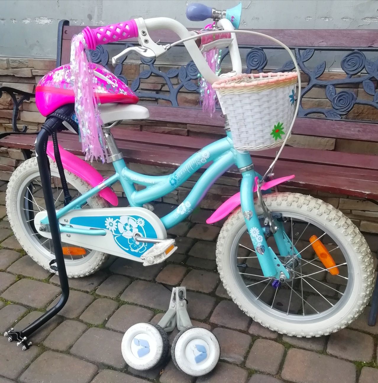 Rowerek Go SPORT na alu ramie w zestawie kółka +kijek/koła 16''