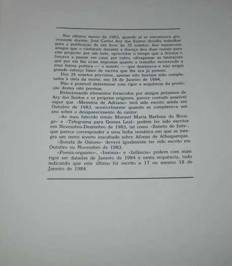 Livro VIII Sonetos Ary dos Santos Numerado