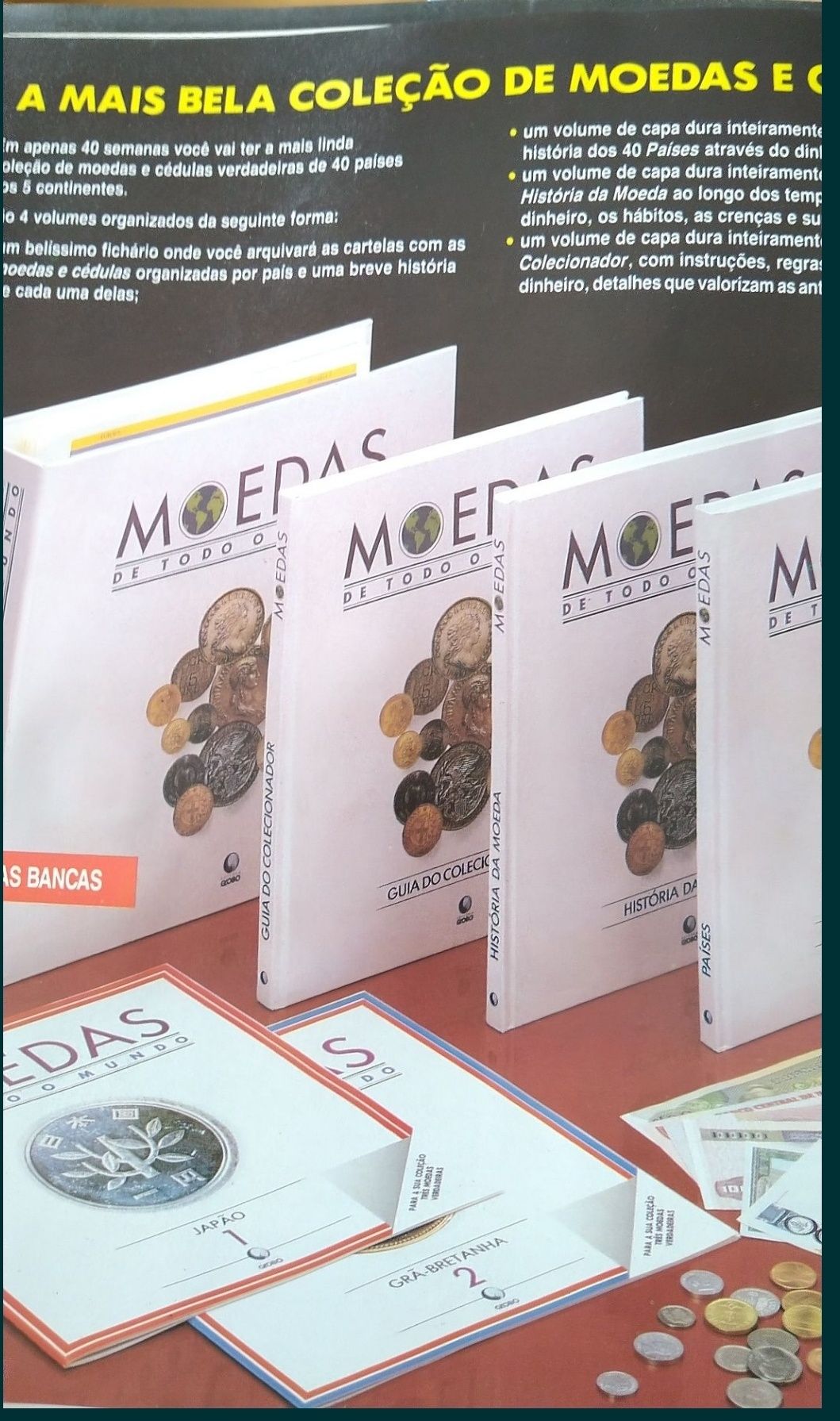 Coleção de moedas e notas