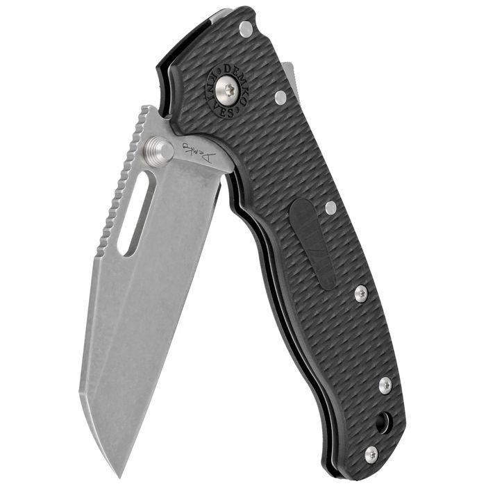 Nóż składany Demko AD20.5 Shark Foot Black Grivory, Stonewashed D2 by