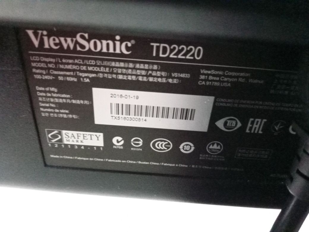 Monitor "Viewsonic" TD2220 (Perfeito Estado e Funcionamento)