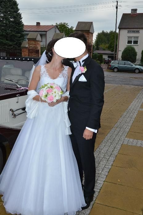 Elegancka biała suknia ślubna fason w literę A! +GRATIS r. 36/38