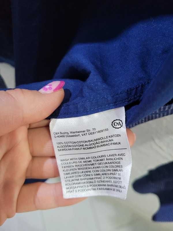 C&A granatowa koszula męska w kropki długi rękaw rozm M 39/40 slim fit
