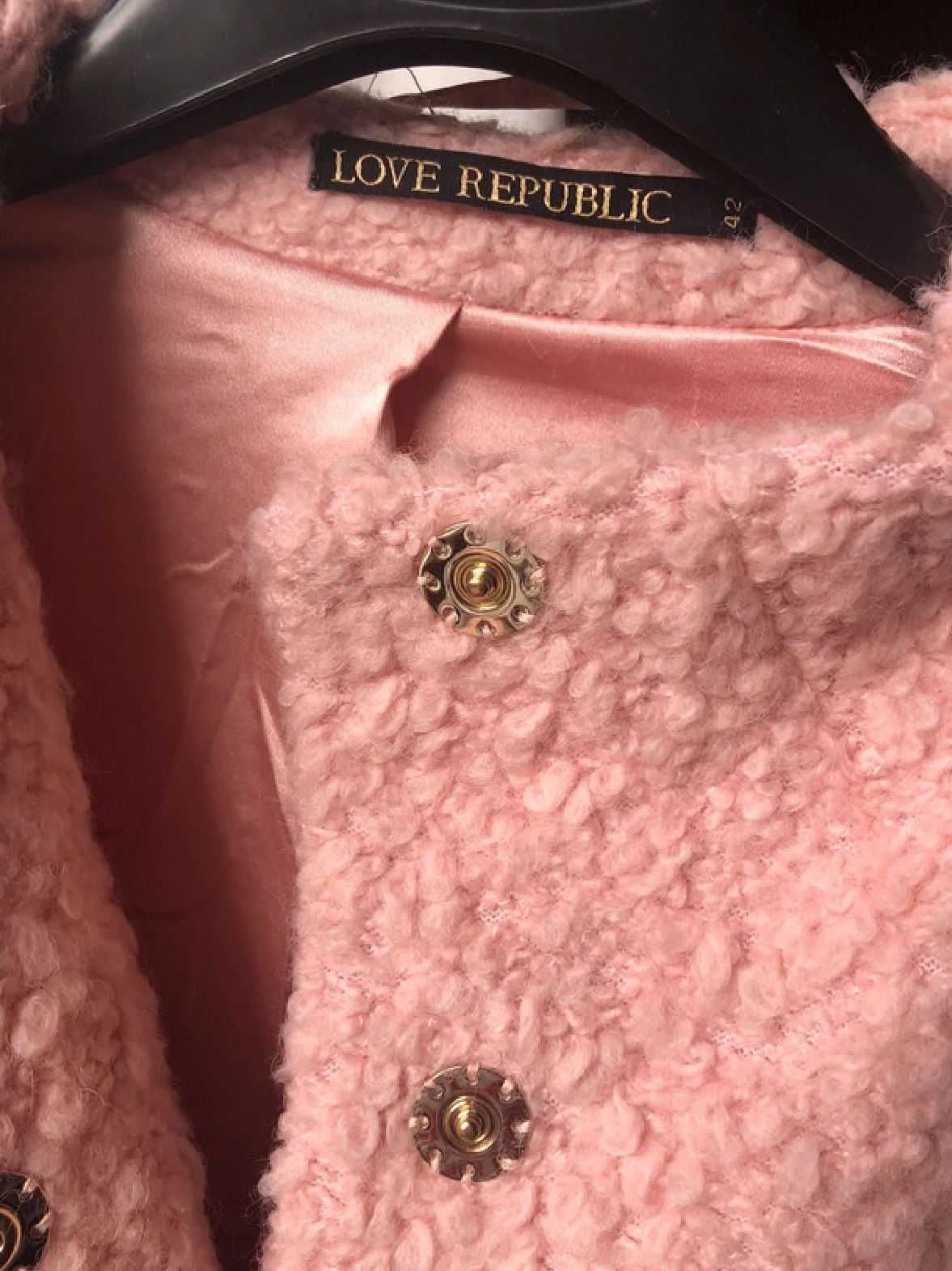 Love Republic różowy wełniany płaszcz boucle barbie r S