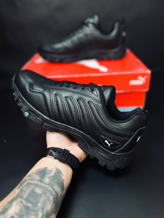 Черные кожаные кроссовки Puma / мужские демисезонные кроссовки пума
