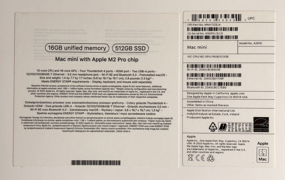 Komputer APPLE Mac Mini M2 Pro/16GB/512GB SSD/INT/macOS MNH73ZE/A