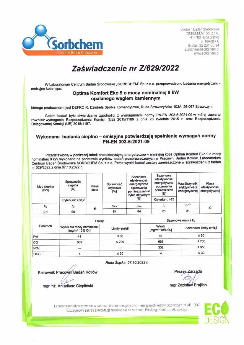 Kocioł, piec DEFRO OPTIMA KOMFORT EKO  9 kW - zasypowy / tradycyjny