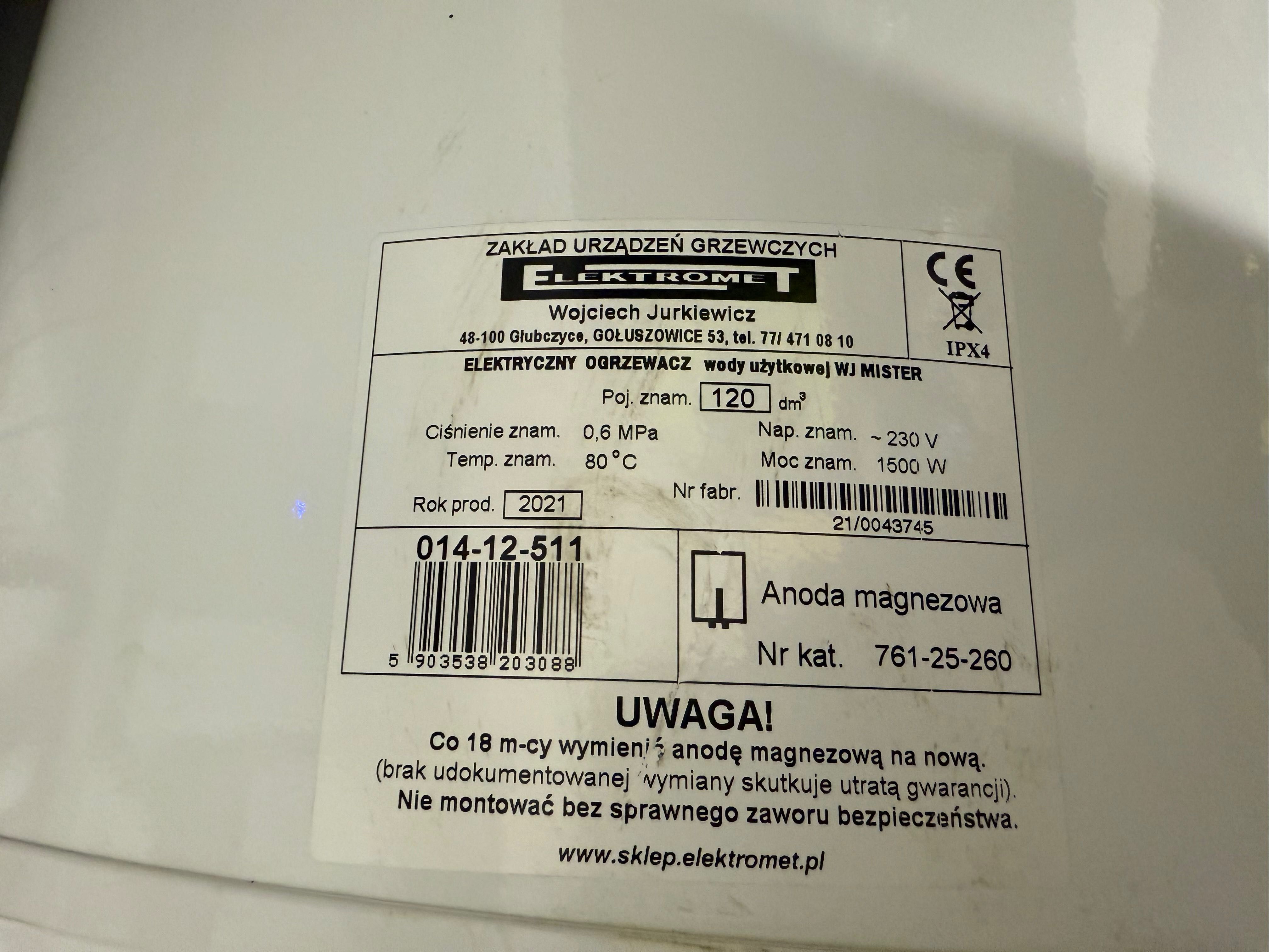 Elektryczny ogrzewacz wody Elektromet Mister 120L